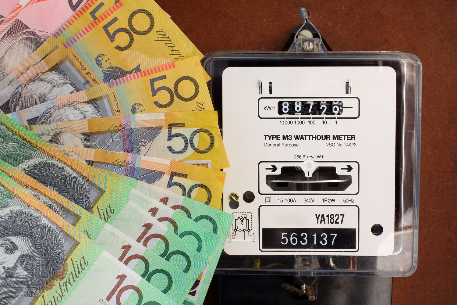 Hundreds of Aussie dollars by an electricity meter